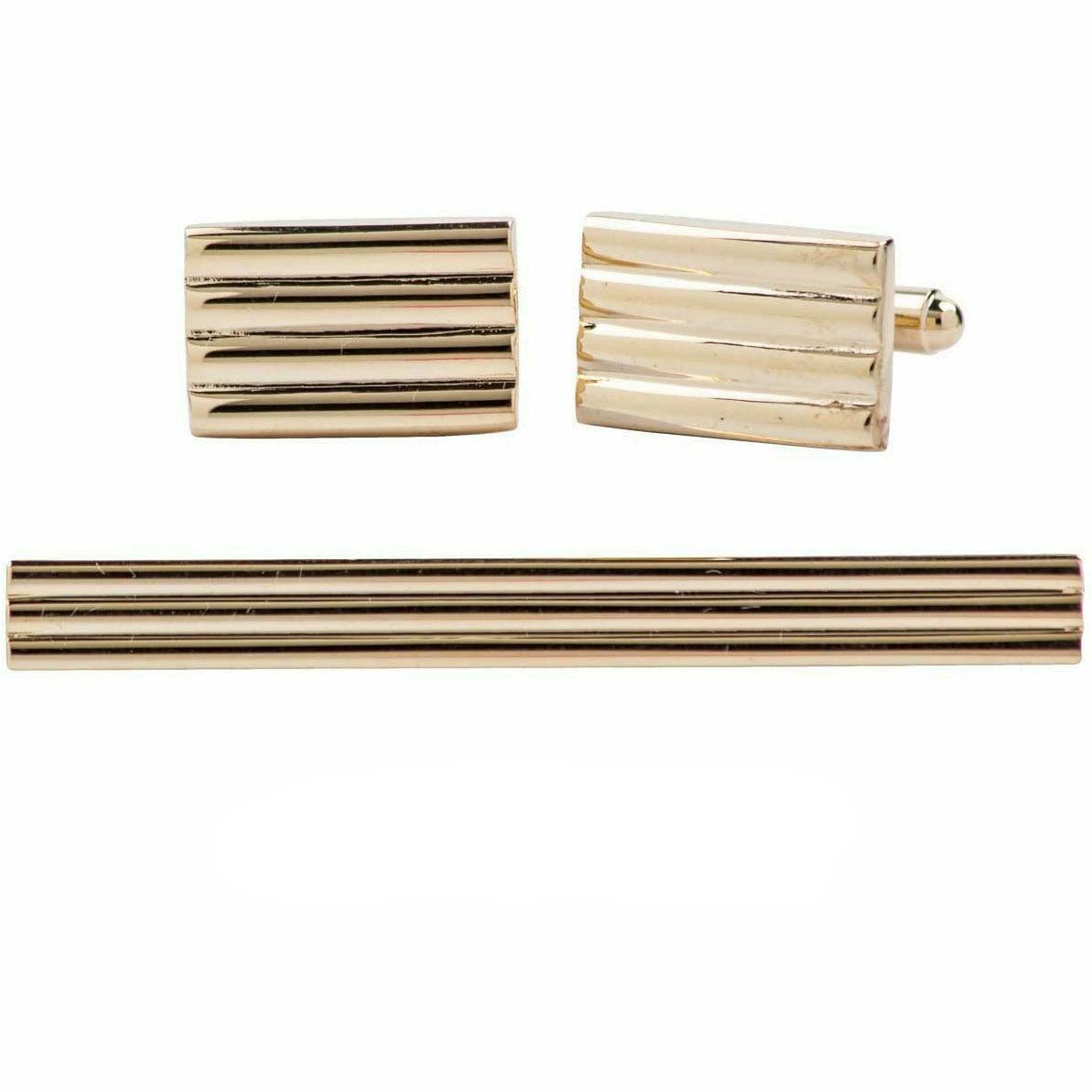 Plain Cufflinks & Tie Bar Set with Gold Setting in a Box by Vittorio Vico