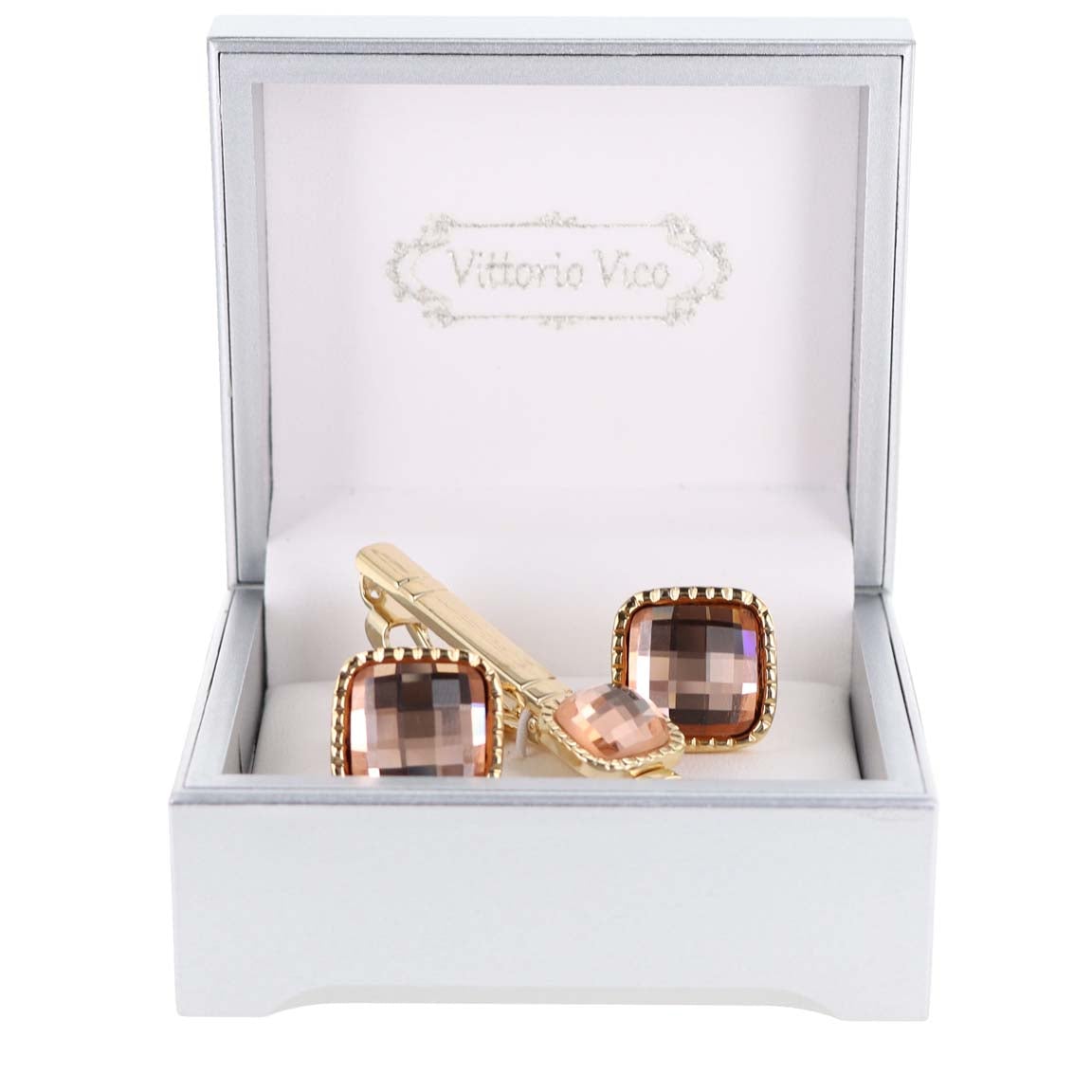 Colorstone Cufflinks & Tie Bar Set in a Box by Vittorio Vico (cs - 048 - g) for Independent Retail Stores by Dubal Brothers