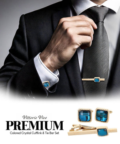 Colorstone Cufflinks & Tie Bar Set in a Box by Vittorio Vico (cs - 049 - g) for Independent Retail Stores by Dubal Brothers