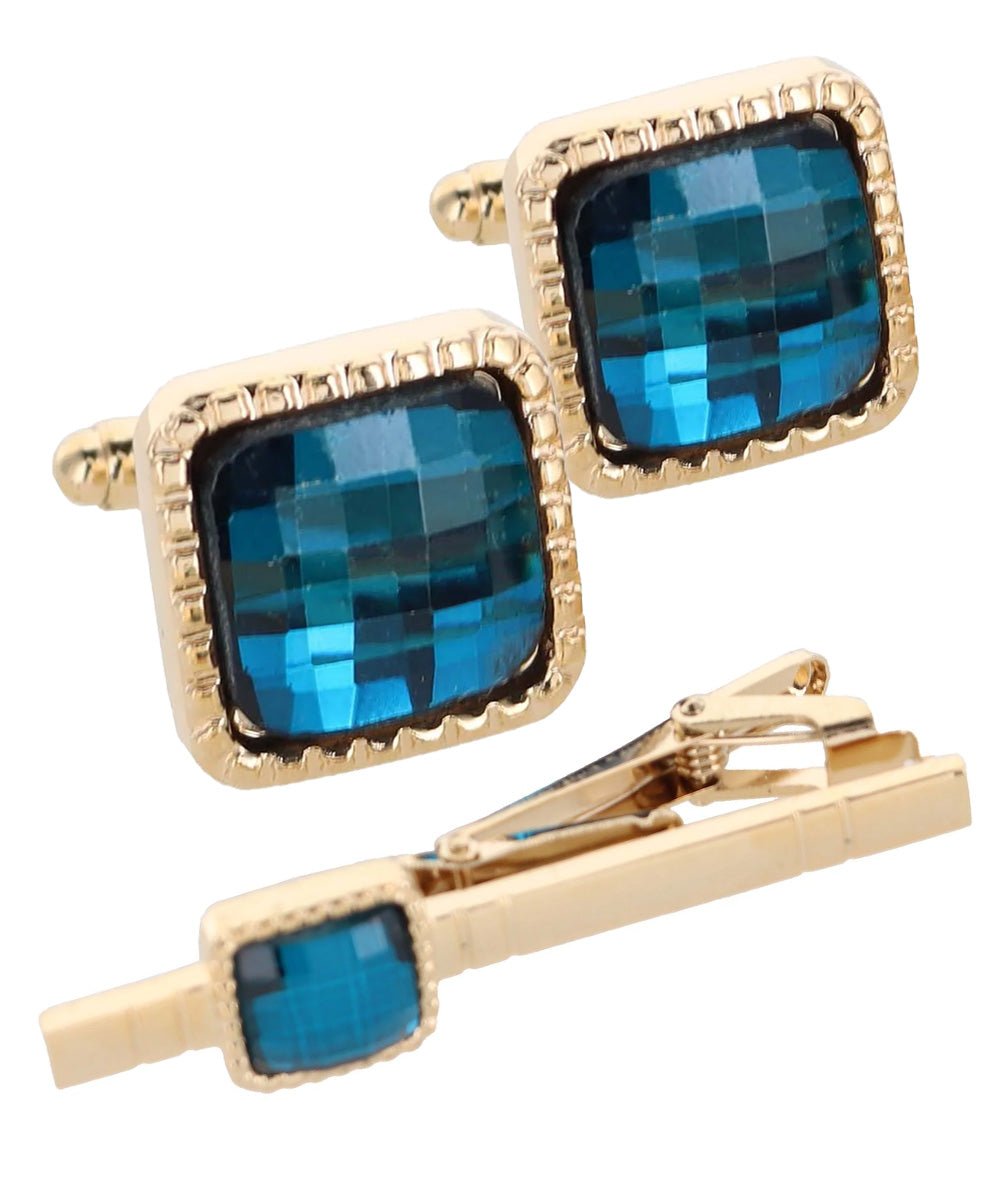 Colorstone Cufflinks & Tie Bar Set in a Box by Vittorio Vico (cs - 049 - g) for Independent Retail Stores by Dubal Brothers