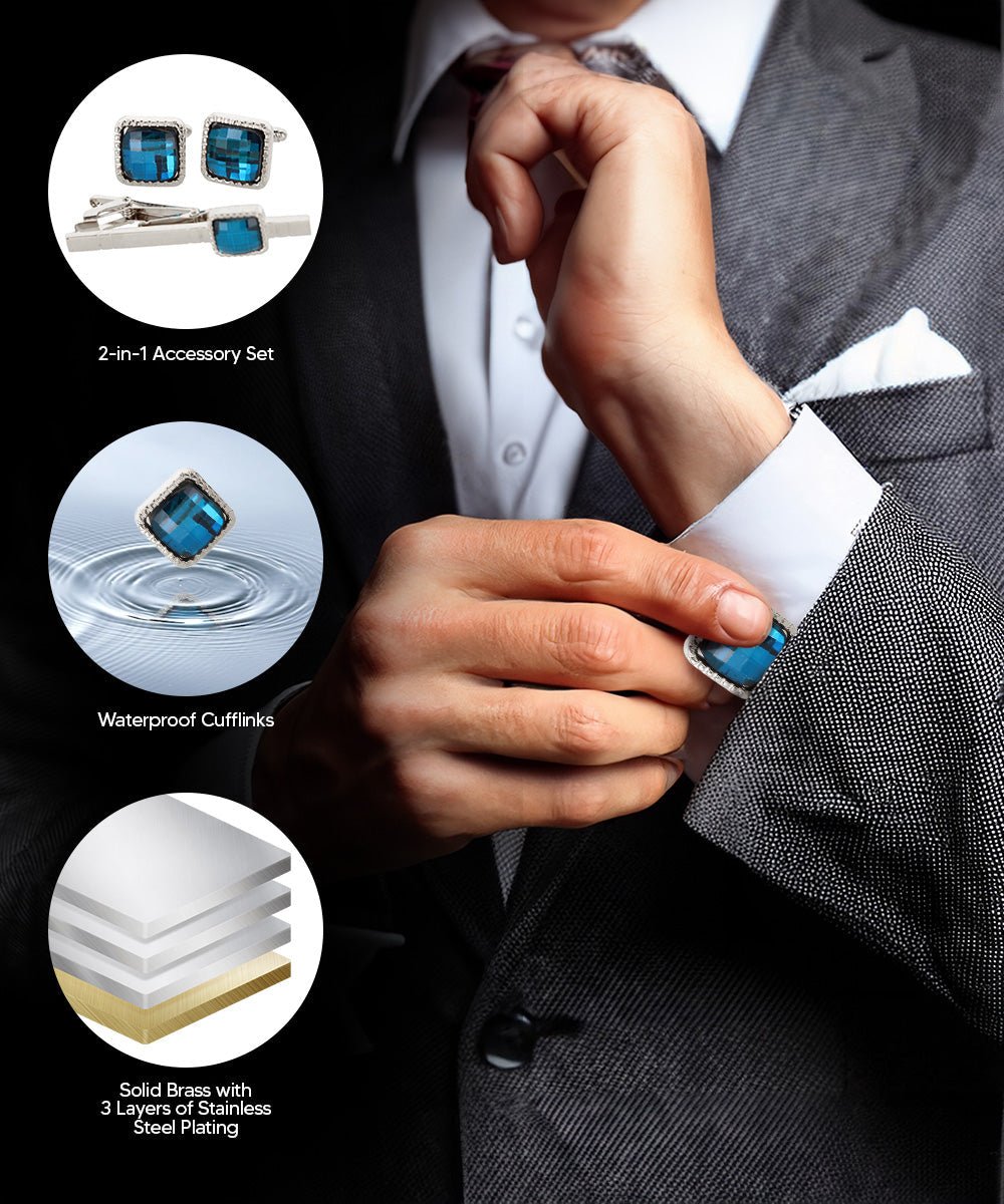 Colorstone Cufflinks & Tie Bar Set in a Box by Vittorio Vico (cs - 049 - s) for Independent Retail Stores by Dubal Brothers