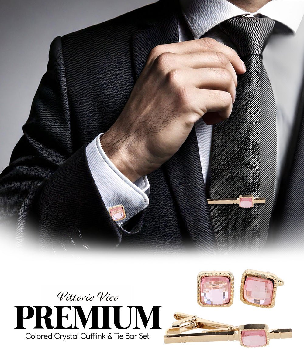 Colorstone Cufflinks & Tie Bar Set in a Box by Vittorio Vico (cs - 050 - g) for Independent Retail Stores by Dubal Brothers