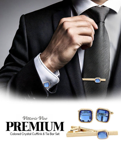 Colorstone Cufflinks & Tie Bar Set in a Box by Vittorio Vico (cs - 051 - g) for Independent Retail Stores by Dubal Brothers