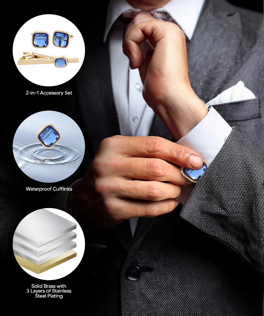 Colorstone Cufflinks & Tie Bar Set in a Box by Vittorio Vico (cs - 051 - g) for Independent Retail Stores by Dubal Brothers