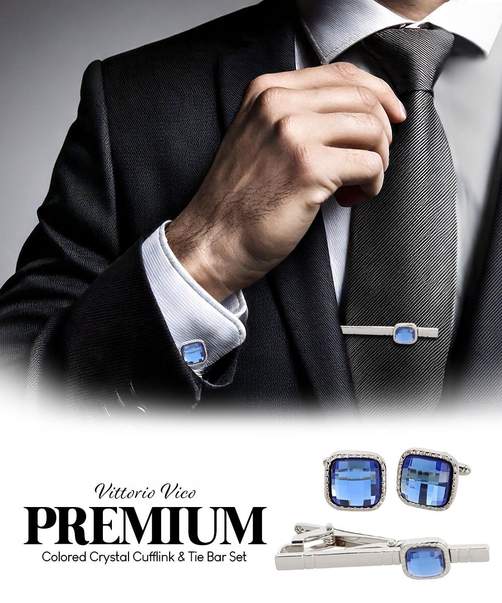 Colorstone Cufflinks & Tie Bar Set in a Box by Vittorio Vico (cs - 051 - s) for Independent Retail Stores by Dubal Brothers