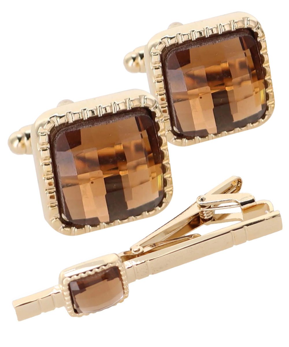 Colorstone Cufflinks & Tie Bar Set in a Box by Vittorio Vico (cs - 053 - g) for Independent Retail Stores by Dubal Brothers