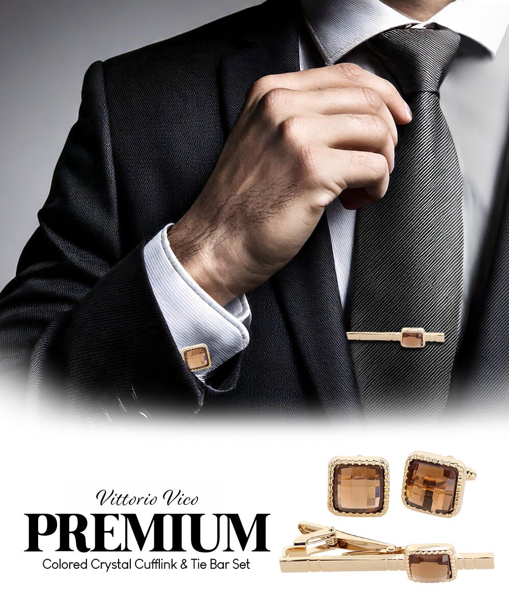 Colorstone Cufflinks & Tie Bar Set in a Box by Vittorio Vico (cs - 053 - g) for Independent Retail Stores by Dubal Brothers