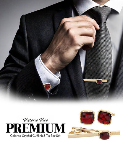 Colorstone Cufflinks & Tie Bar Set in a Box by Vittorio Vico (cs - 055 - g) for Independent Retail Stores by Dubal Brothers