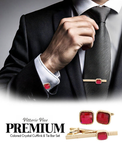 Colorstone Cufflinks & Tie Bar Set in a Box by Vittorio Vico (cs - 056 - g) for Independent Retail Stores by Dubal Brothers