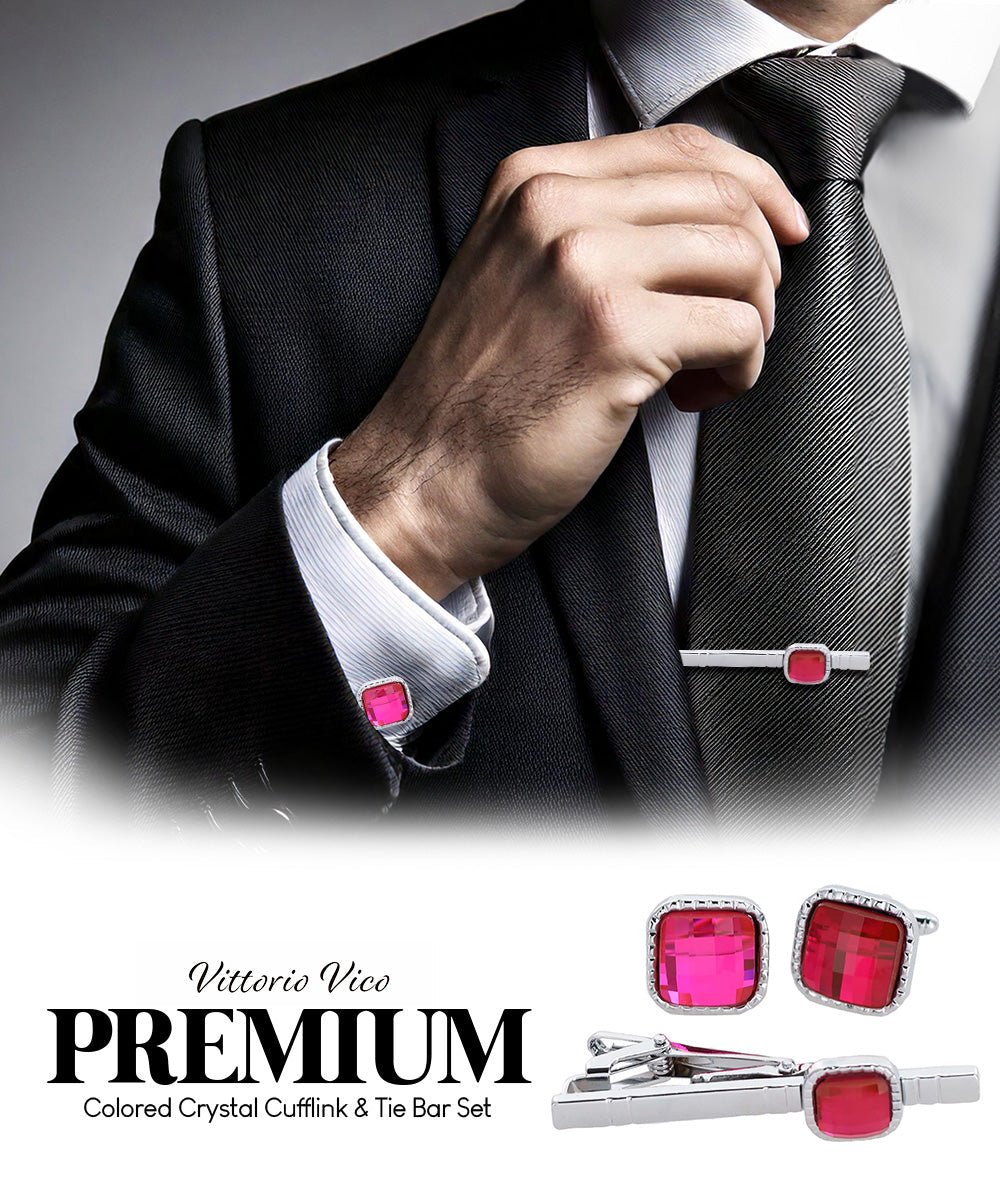 Colorstone Cufflinks & Tie Bar Set in a Box by Vittorio Vico (cs - 056 - s) for Independent Retail Stores by Dubal Brothers