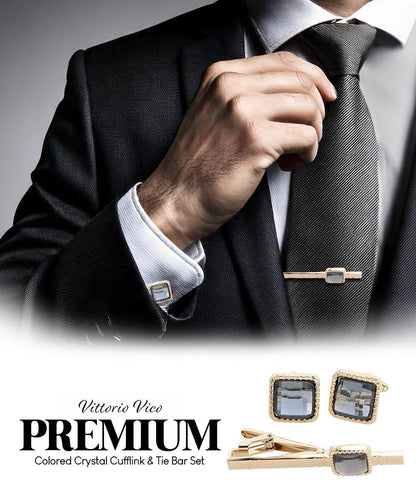 Colorstone Cufflinks & Tie Bar Set in a Box by Vittorio Vico (cs - 057 - g) for Independent Retail Stores by Dubal Brothers