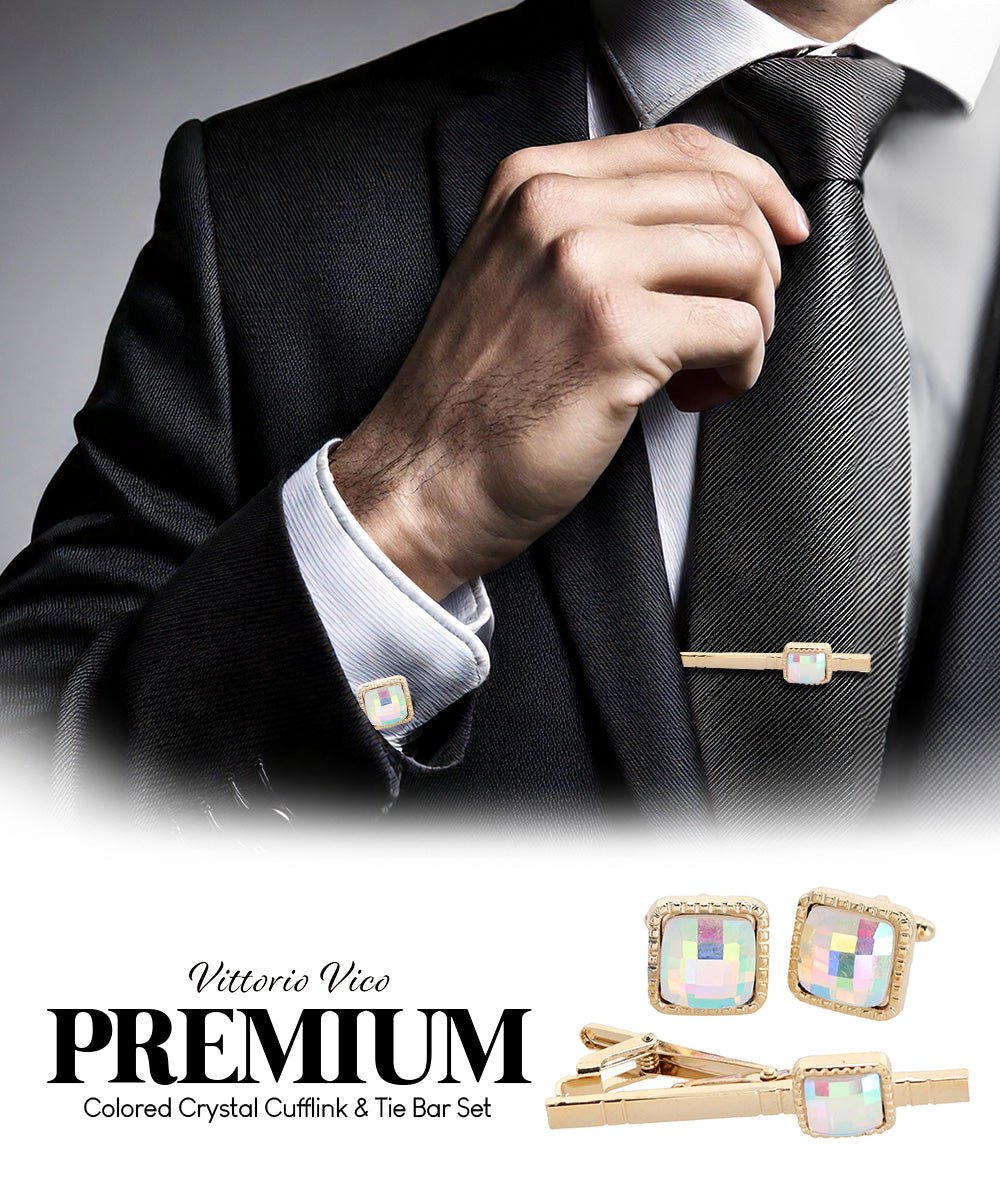 Colorstone Cufflinks & Tie Bar Set in a Box by Vittorio Vico (cs - 058 - g) for Independent Retail Stores by Dubal Brothers