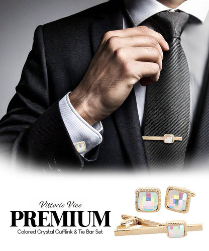 Colorstone Cufflinks & Tie Bar Set in a Box by Vittorio Vico (cs - 058 - g) for Independent Retail Stores by Dubal Brothers