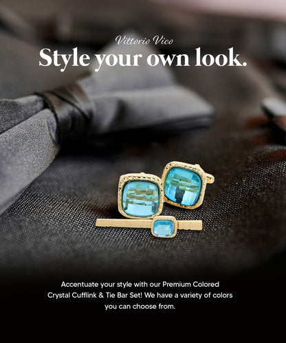 Colorstone Cufflinks & Tie Bar Set in a Box by Vittorio Vico (cs - 061 - g) for Independent Retail Stores by Dubal Brothers