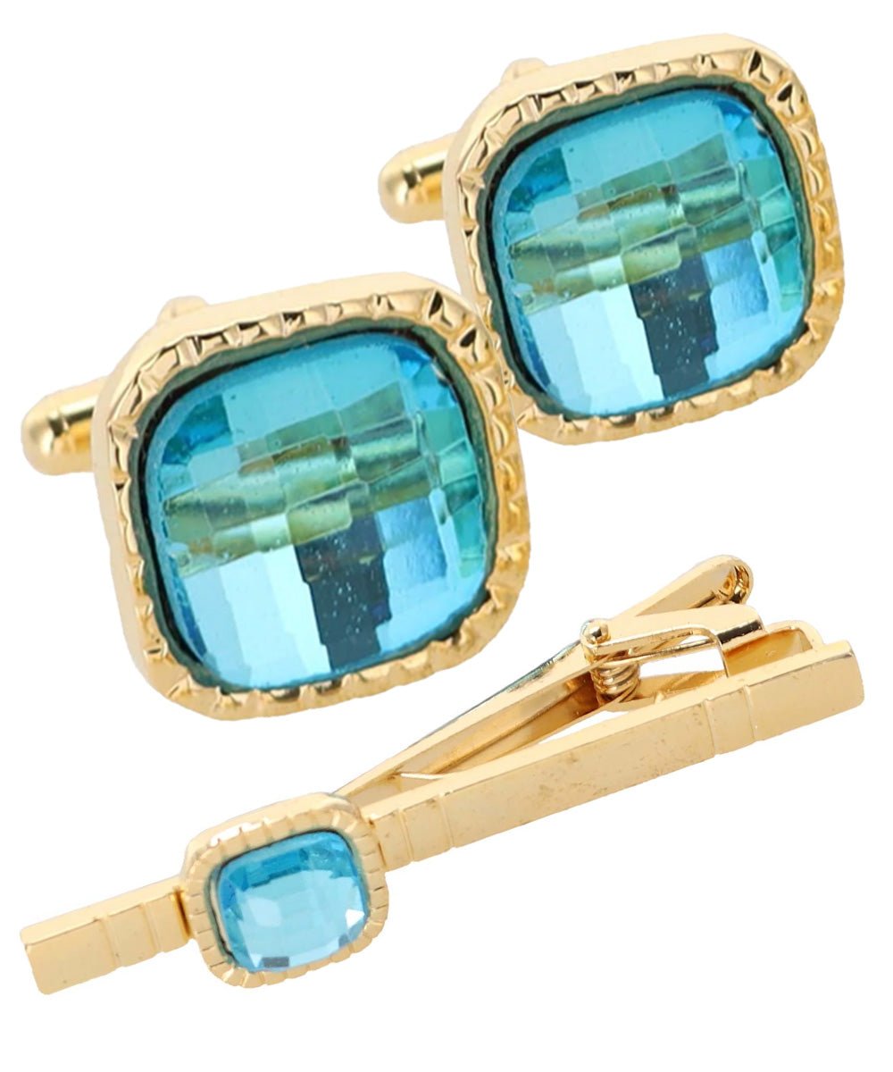 Colorstone Cufflinks & Tie Bar Set in a Box by Vittorio Vico (cs - 061 - g) for Independent Retail Stores by Dubal Brothers