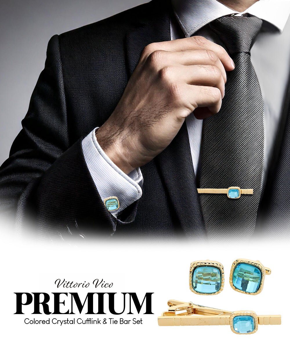 Colorstone Cufflinks & Tie Bar Set in a Box by Vittorio Vico (cs - 061 - g) for Independent Retail Stores by Dubal Brothers