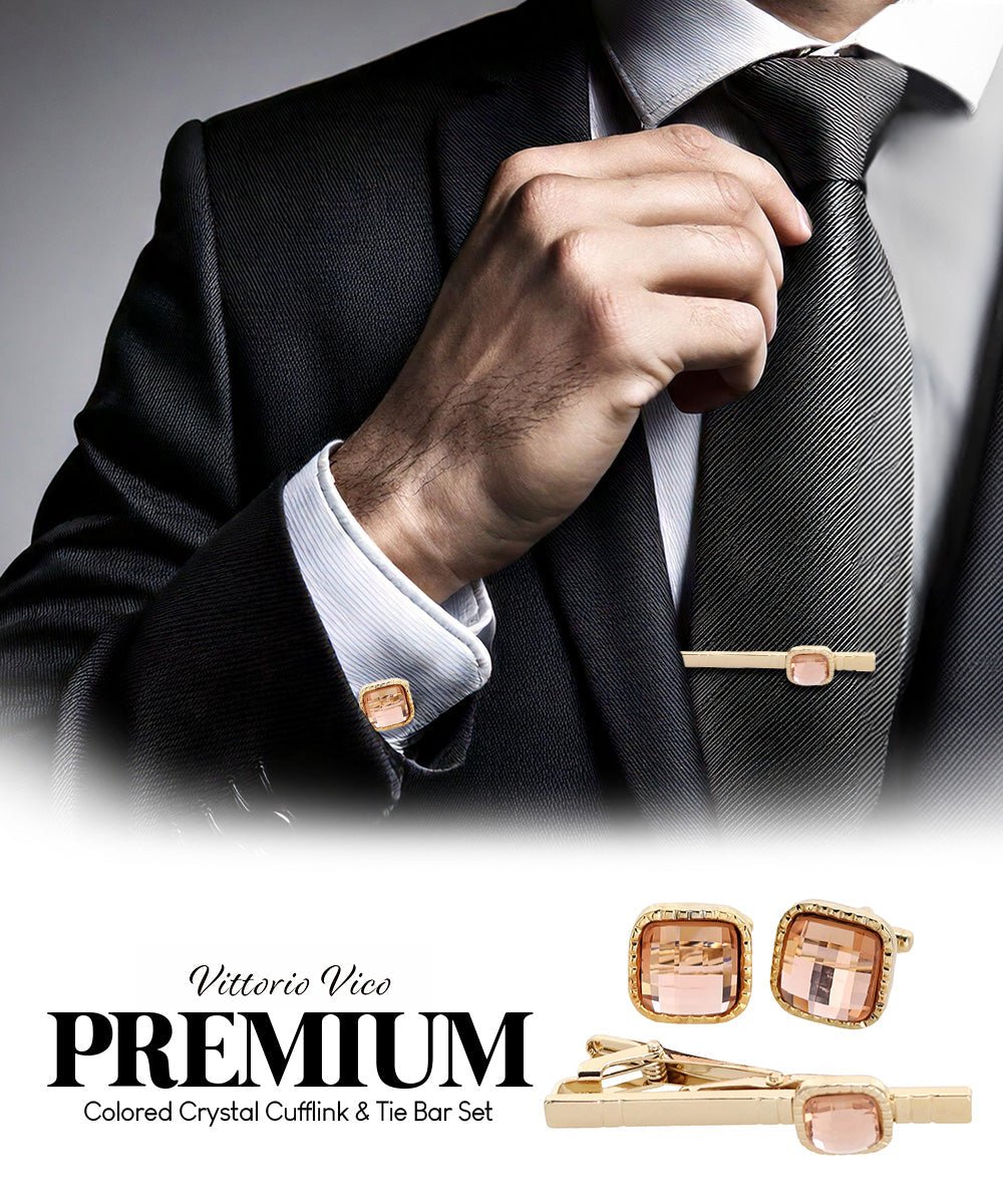 Colorstone Cufflinks & Tie Bar Set in a Box by Vittorio Vico (cs - 062 - g) for Independent Retail Stores by Dubal Brothers