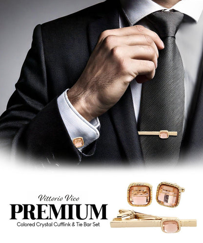 Colorstone Cufflinks & Tie Bar Set in a Box by Vittorio Vico (cs - 062 - g) for Independent Retail Stores by Dubal Brothers
