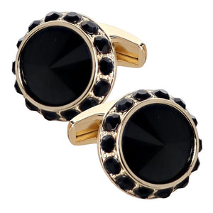 Colorstone Cufflinks with Round Setting in a Box by Vittorio Vico (CL45XX) - Black Black and Gold - Wholesale Cufflinks by Dubal Brothers