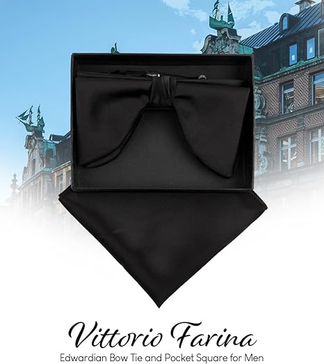 Edwardian Solid Bow Tie & Pocket Square in a Box by Vittorio Farina (td - 001) for Independent Retail Stores by Dubal Brothers
