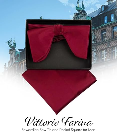 Edwardian Solid Bow Tie & Pocket Square in a Box by Vittorio Farina (td - 004) for Independent Retail Stores by Dubal Brothers