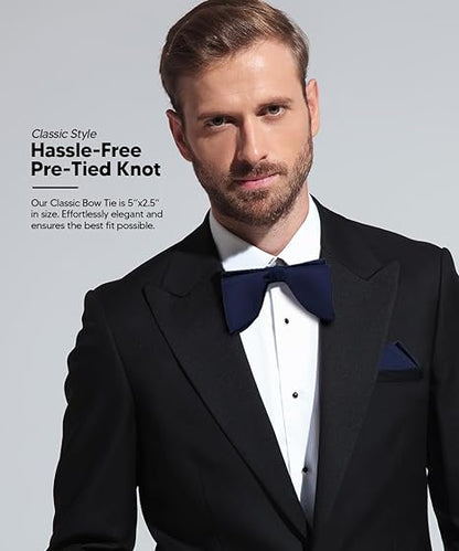 Edwardian Solid Bow Tie & Pocket Square in a Box by Vittorio Farina (td - 005) for Independent Retail Stores by Dubal Brothers