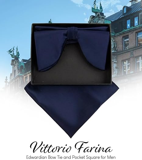 Edwardian Solid Bow Tie & Pocket Square in a Box by Vittorio Farina (td - 005) for Independent Retail Stores by Dubal Brothers