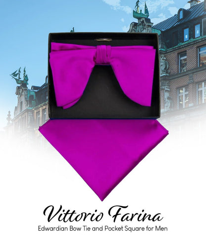 Edwardian Solid Bow Tie & Pocket Square in a Box by Vittorio Farina (td - 007) for Independent Retail Stores by Dubal Brothers
