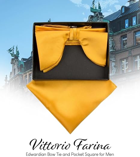 Edwardian Solid Bow Tie & Pocket Square in a Box by Vittorio Farina (td - 010) for Independent Retail Stores by Dubal Brothers