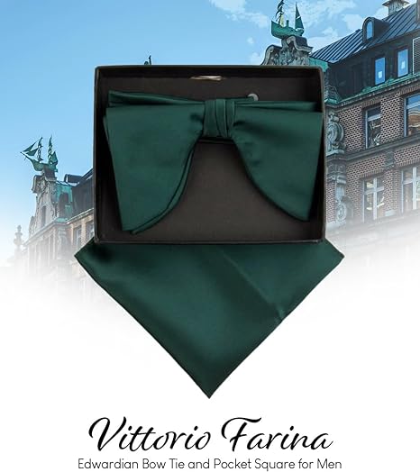 Edwardian Solid Bow Tie & Pocket Square in a Box by Vittorio Farina (td - 011) for Independent Retail Stores by Dubal Brothers