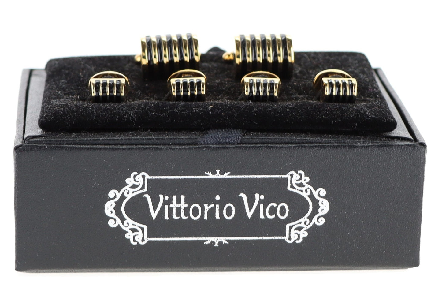 Fancy Cufflinks & Stud Set with Gold Setting in a Box by Vittorio Vico (fs - 20 - gold) for Independent Retail Stores by Dubal Brothers