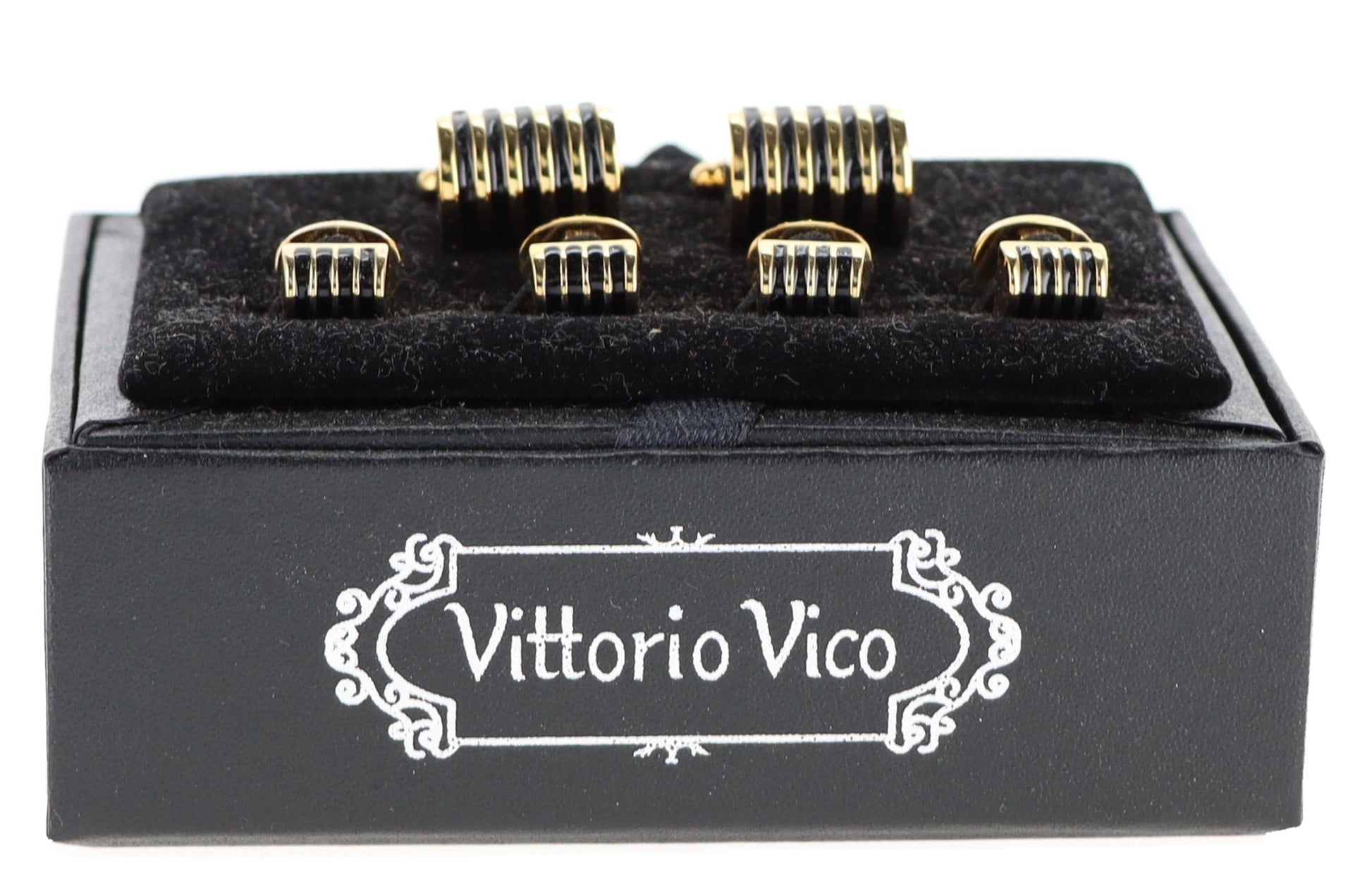 Fancy Cufflinks & Stud Set with Gold Setting in a Box by Vittorio Vico (fs - 20 - gold) for Independent Retail Stores by Dubal Brothers