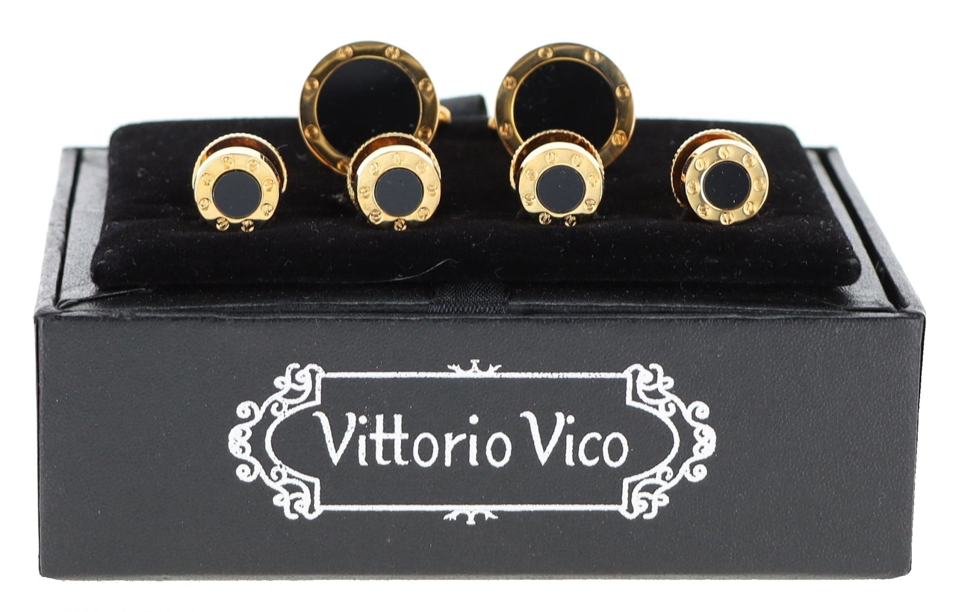Fancy Cufflinks & Stud Set with Gold Setting in a Box by Vittorio Vico (fs - 20 - gold) for Independent Retail Stores by Dubal Brothers