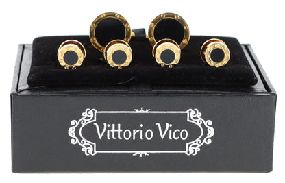 Fancy Cufflinks & Stud Set with Gold Setting in a Box by Vittorio Vico (fs - 20 - gold) for Independent Retail Stores by Dubal Brothers