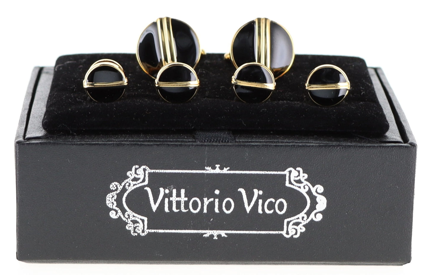 Fancy Cufflinks & Stud Set with Gold Setting in a Box by Vittorio Vico (fs - 20 - gold) for Independent Retail Stores by Dubal Brothers