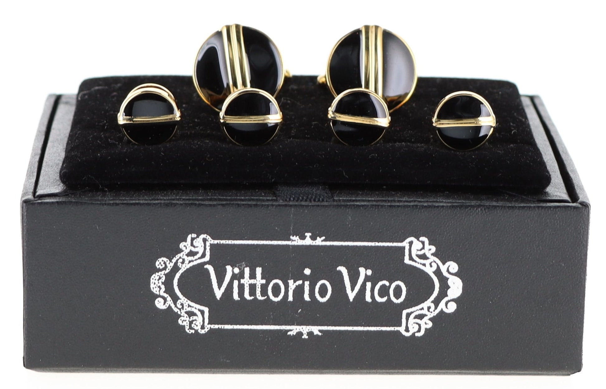 Fancy Cufflinks & Stud Set with Gold Setting in a Box by Vittorio Vico (fs - 20 - gold) for Independent Retail Stores by Dubal Brothers