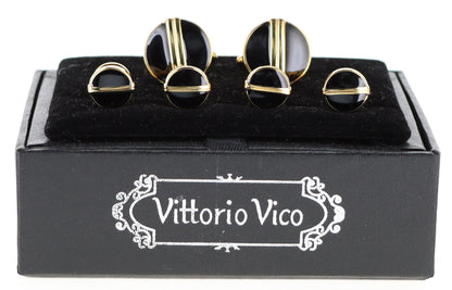 Fancy Cufflinks & Stud Set with Gold Setting in a Box by Vittorio Vico (fs - 20 - gold) for Independent Retail Stores by Dubal Brothers