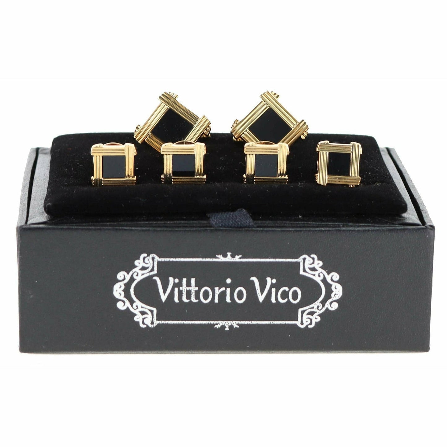 Fancy Cufflinks & Stud Set with Gold Setting in a Box by Vittorio Vico (fs - 20 - gold) for Independent Retail Stores by Dubal Brothers