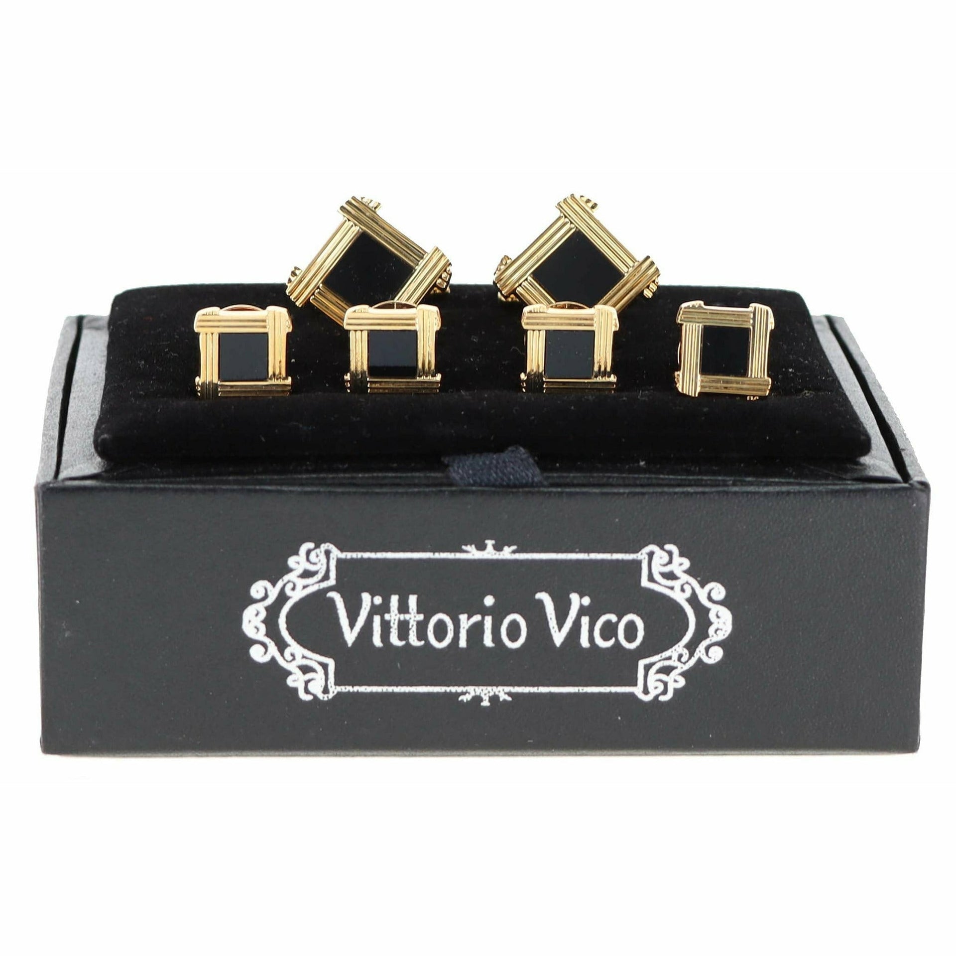 Fancy Cufflinks & Stud Set with Gold Setting in a Box by Vittorio Vico (fs - 20 - gold) for Independent Retail Stores by Dubal Brothers
