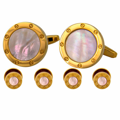 Fancy Cufflinks & Stud Set with Gold Setting in a Box by Vittorio Vico (FS - 92 - gold) for Independent Retail Stores by Dubal Brothers