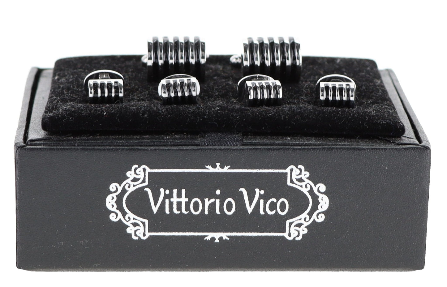 Fancy Cufflinks & Stud Set with Silver Setting in a Box by Vittorio Vico (fs - 20 - silver) for Independent Retail Stores by Dubal Brothers