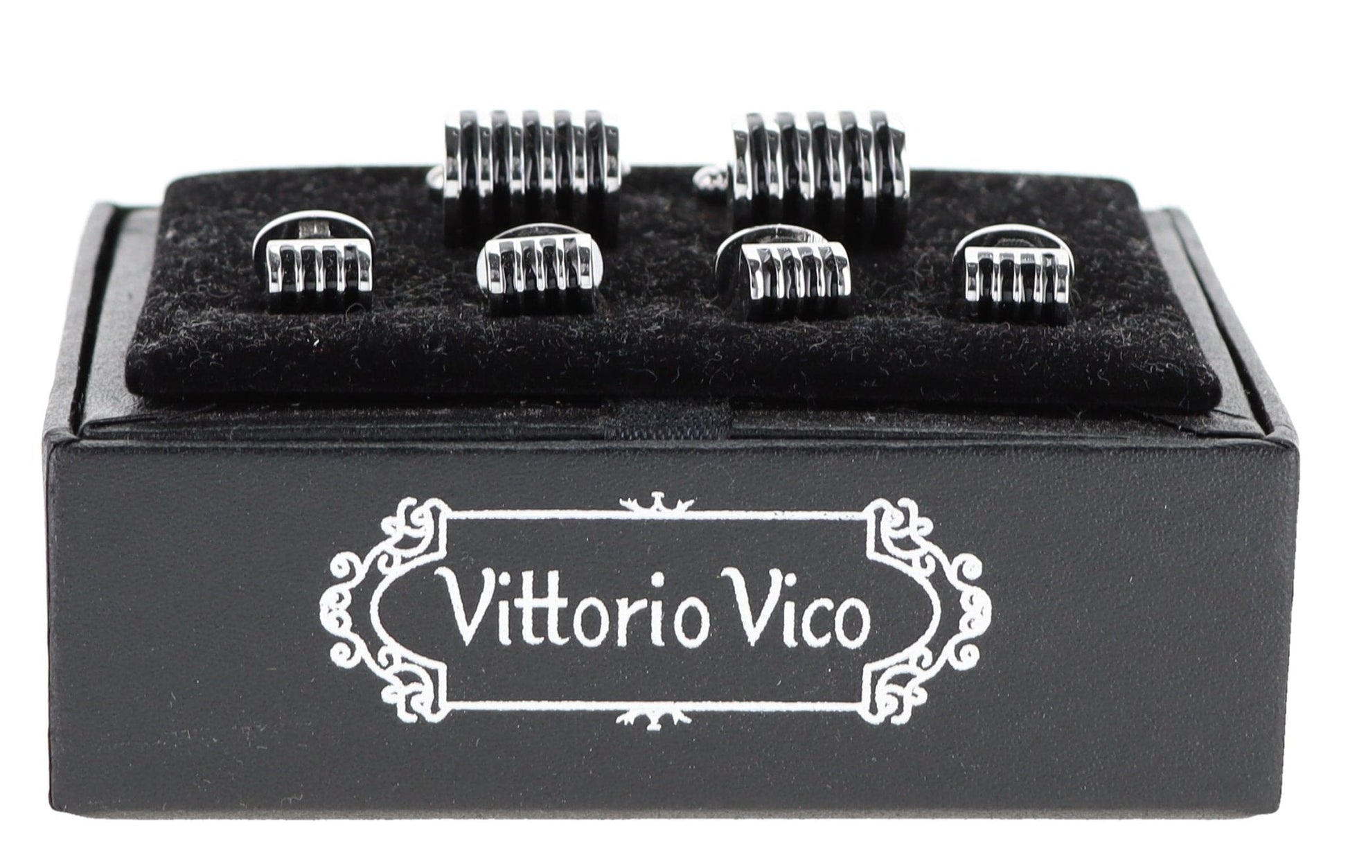 Fancy Cufflinks & Stud Set with Silver Setting in a Box by Vittorio Vico (fs - 20 - silver) for Independent Retail Stores by Dubal Brothers