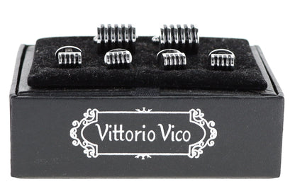 Fancy Cufflinks & Stud Set with Silver Setting in a Box by Vittorio Vico (fs - 20 - silver) for Independent Retail Stores by Dubal Brothers