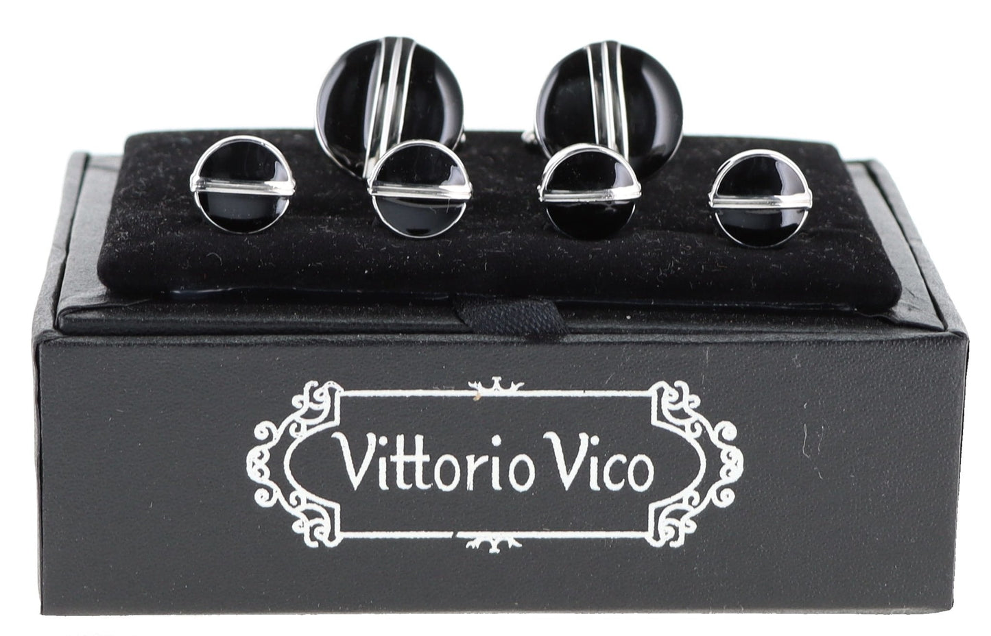 Fancy Cufflinks & Stud Set with Silver Setting in a Box by Vittorio Vico (fs - 20 - silver) for Independent Retail Stores by Dubal Brothers