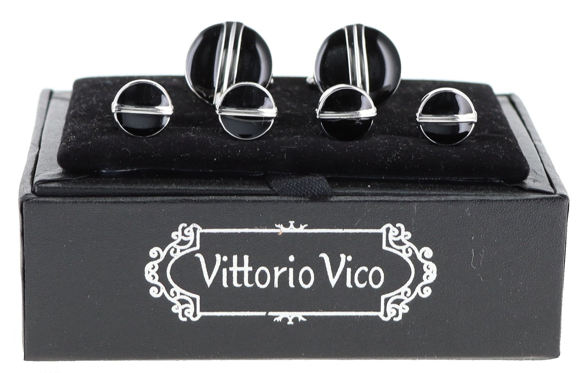 Fancy Cufflinks & Stud Set with Silver Setting in a Box by Vittorio Vico (fs - 20 - silver) for Independent Retail Stores by Dubal Brothers