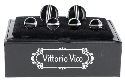 Fancy Cufflinks & Stud Set with Silver Setting in a Box by Vittorio Vico (fs - 20 - silver) for Independent Retail Stores by Dubal Brothers