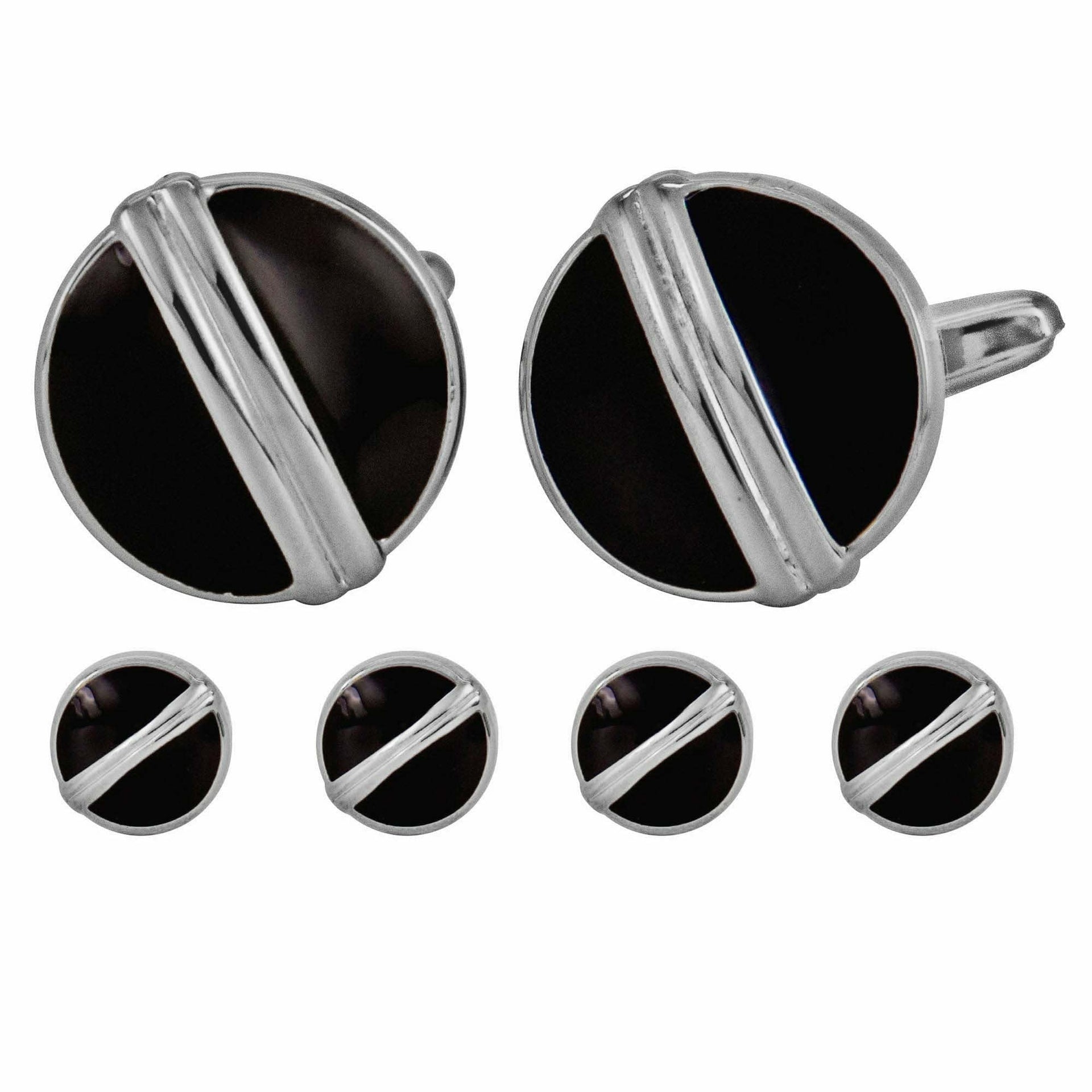 Fancy Cufflinks & Stud Set with Silver Setting in a Box by Vittorio Vico (fs - 90 - silver) for Independent Retail Stores by Dubal Brothers