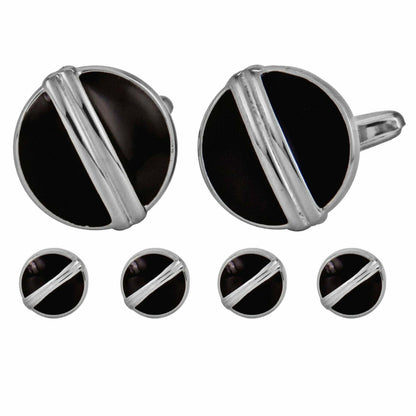 Fancy Cufflinks & Stud Set with Silver Setting in a Box by Vittorio Vico (fs - 90 - silver) for Independent Retail Stores by Dubal Brothers