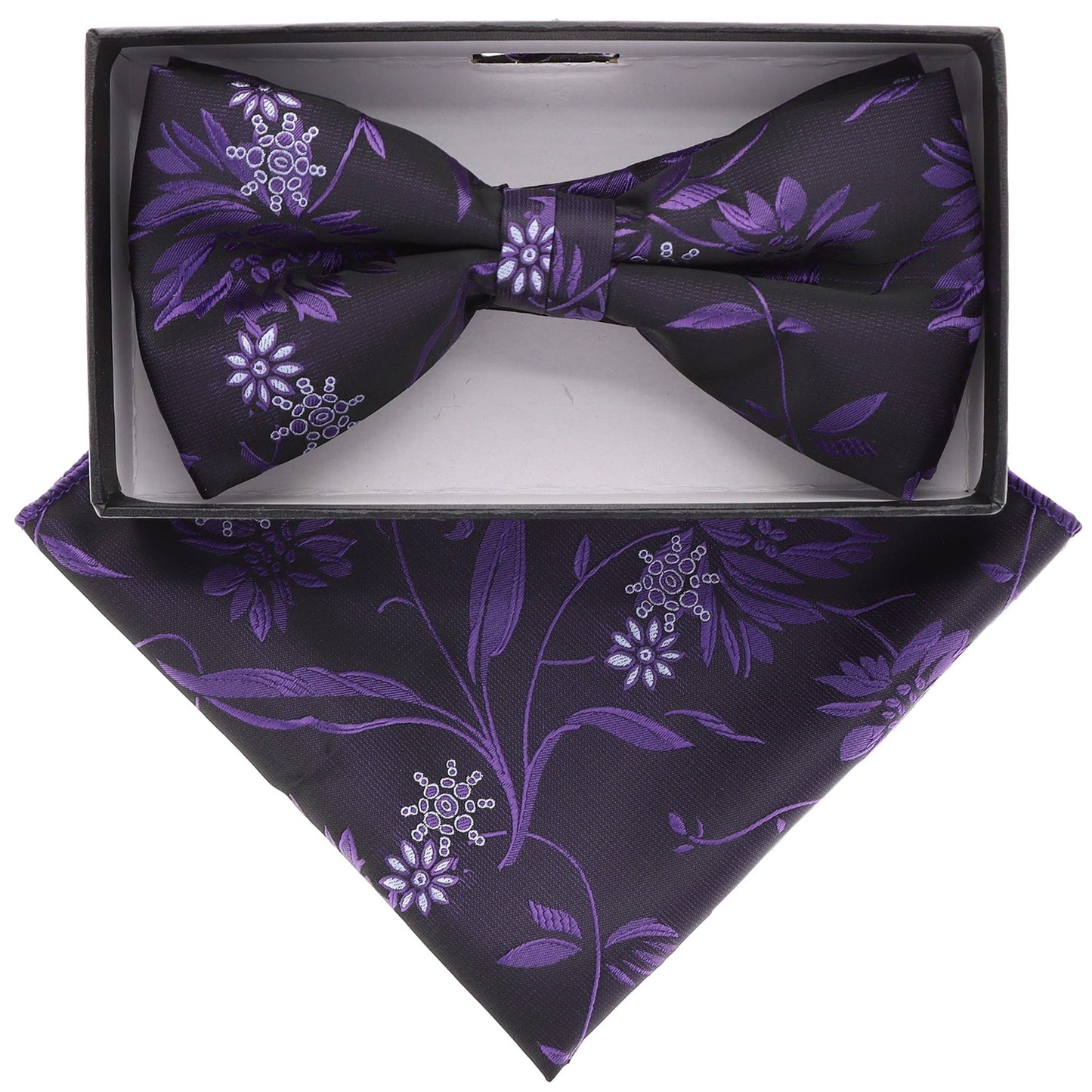 Floral Design Bow Tie & Pocket Square in a Box by Vittorio Farina (BH - D - 21080) for Independent Retail Stores by Dubal Brothers