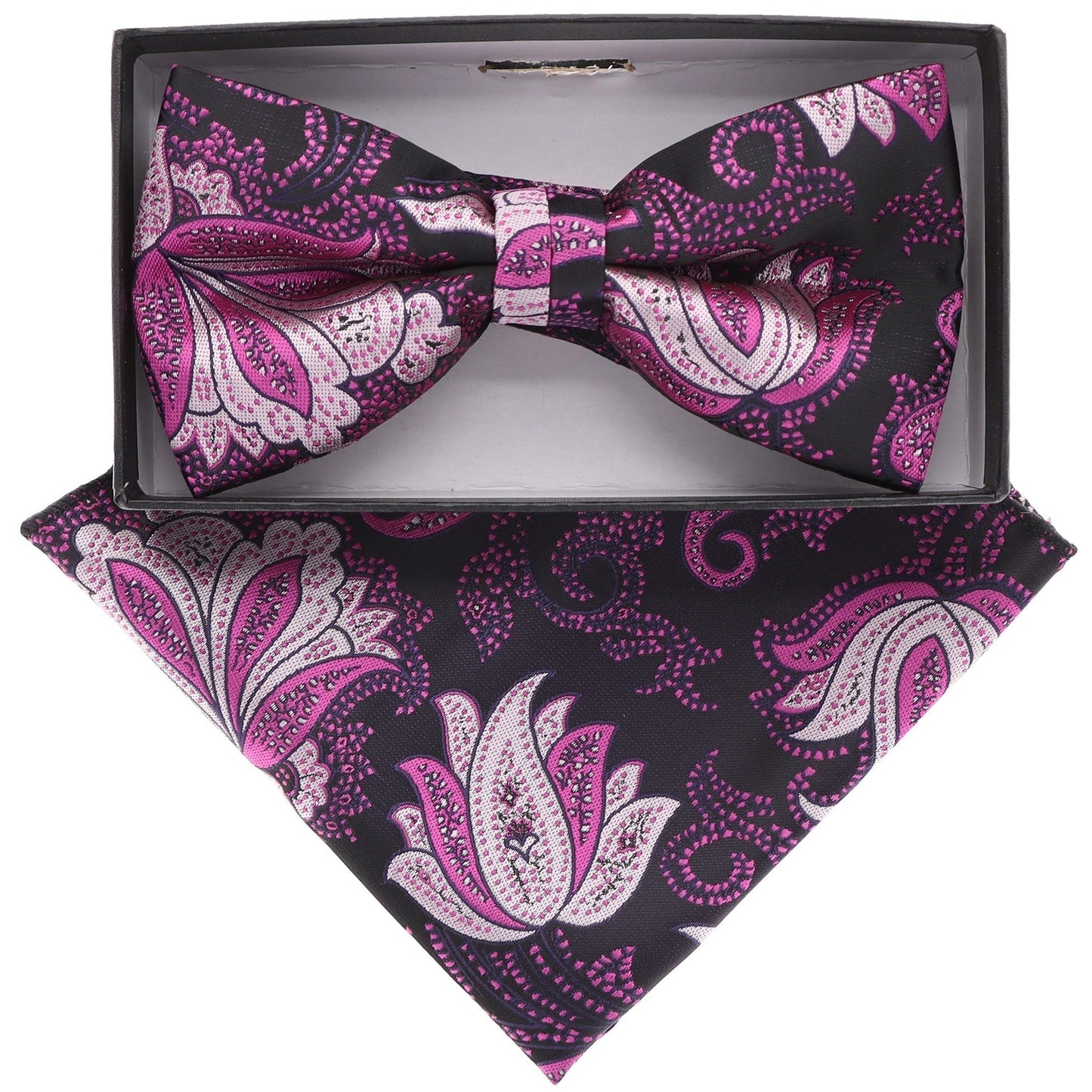 Floral Design Bow Tie & Pocket Square in a Box by Vittorio Farina (BH - D - 21080) for Independent Retail Stores by Dubal Brothers